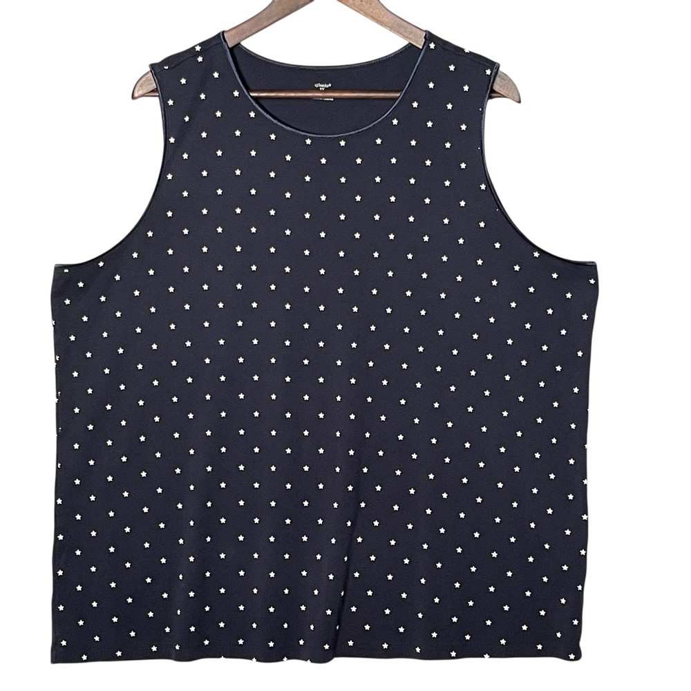 CJ Banks Womens 3X Navy Blue White Star Print Sleeveless Tank Top Plus Size