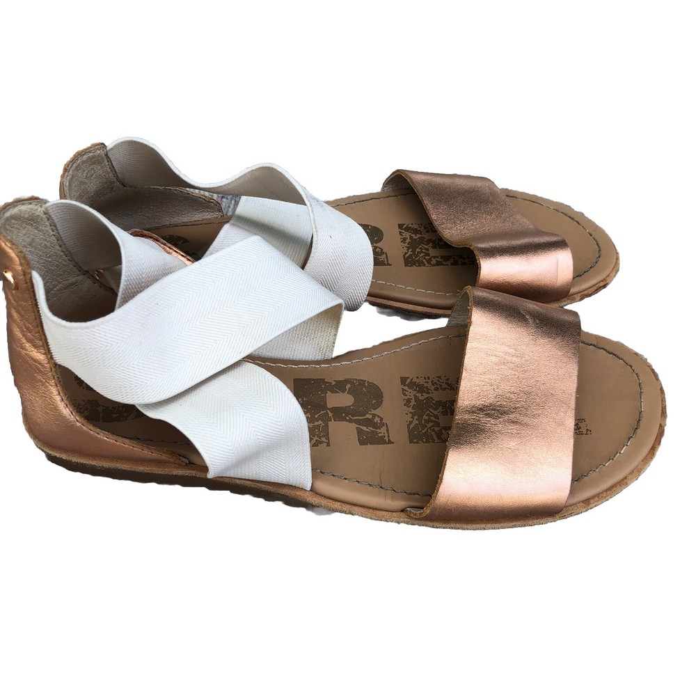 SOREL Beige Leather Metallic Strap Flat Sandals Size 6.5