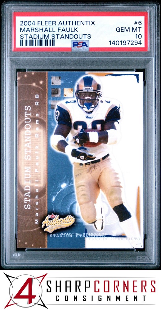 2004 Fleer Authentix Stadium Standouts #6 Marshall Faulk Hof Pop 2 Psa 10Set builders paradise - improve your registry!