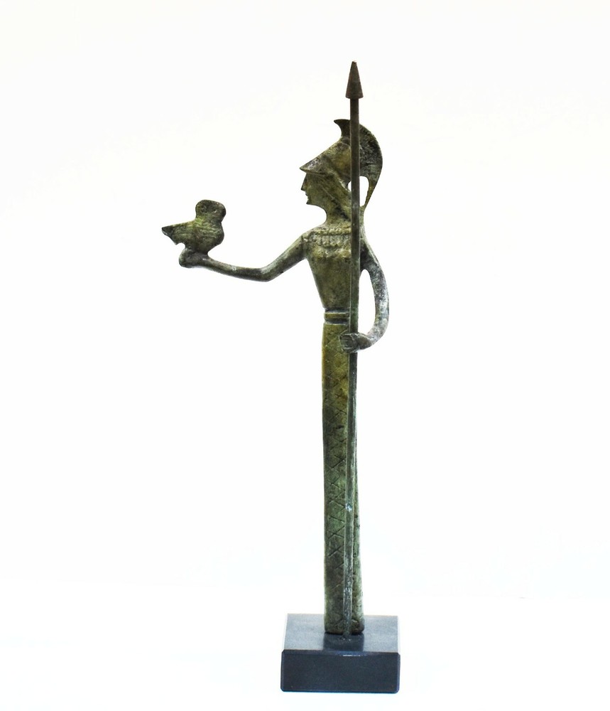 Goddess Athena with her Owl bronze figurine - Symbol of Wisdom Strength Strategy