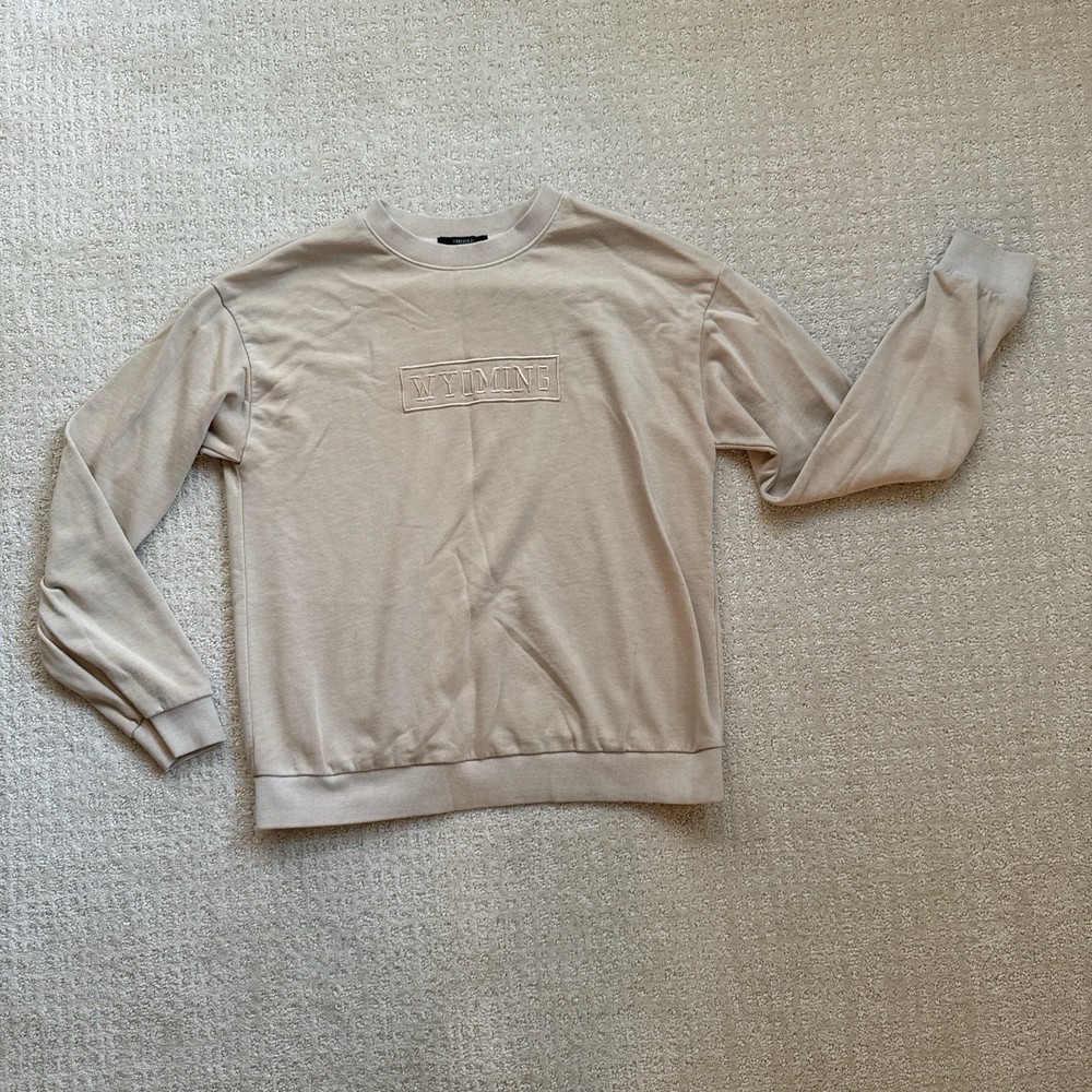 Forever 21 Womens Sweatshirt Beige Size M Wyoming Embroidered Crewneck Pullover