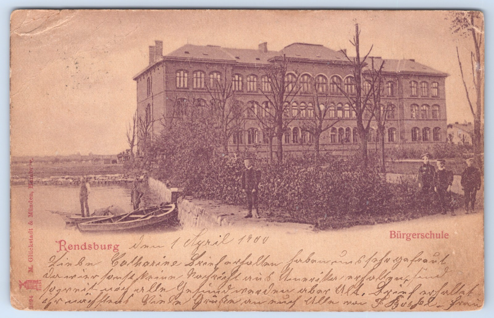 Germany Rendsburg Schleswig-Holstein 1900 Bürgerschule Public School Postcard