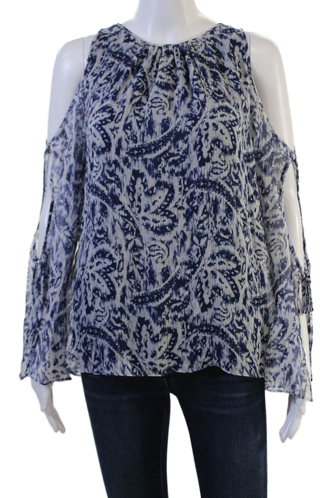Ramy Brook Women Blue Silk Paisley Blouse Long Sleeve Round Neck Tie Size MFree Shipping in US $100+ Orders | $6.95 Orders Below