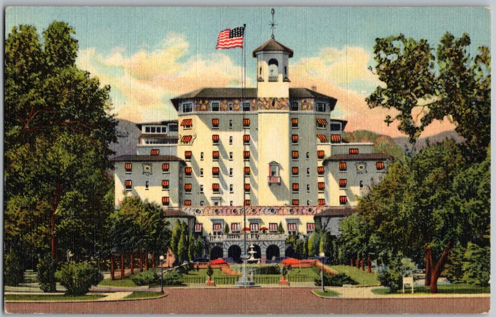 CO Colorado Springs Broadmoor Hotel Front Vista Linen Postcard
