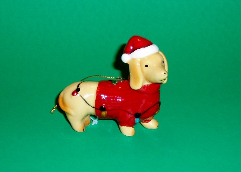 Ceramic Red Dachshund Wrapped in Lights Dog Christmas Holiday Ornament