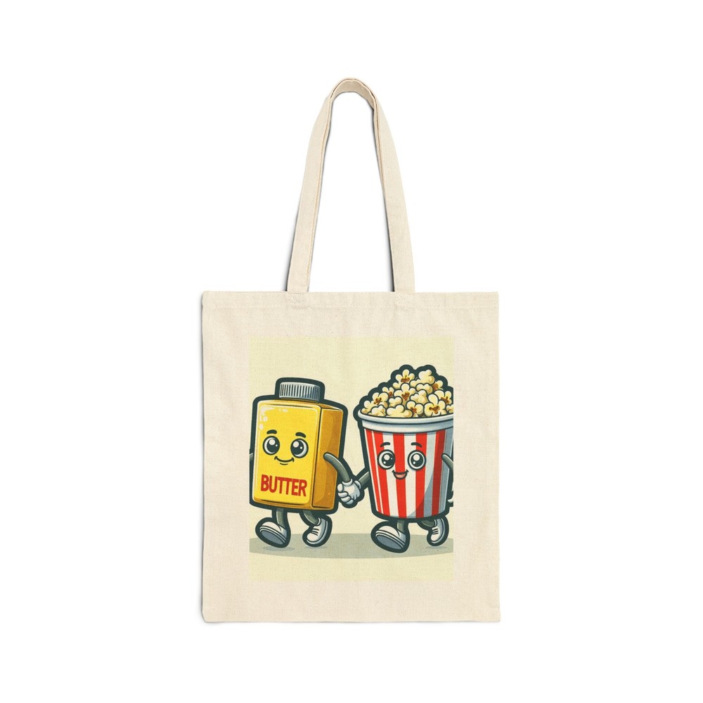 Cotton Canvas Tote Bag with Popcorn and Butter Design for Daily Use