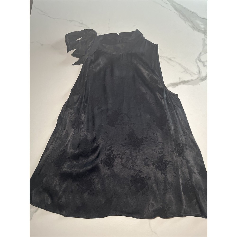 Moulinette Soeurs Anthropologie Top Blouse Black Sleeveless Neck Bow Tie Size 12