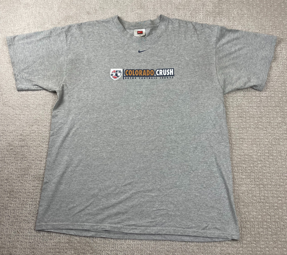 Vintage Colorado Crush AFL Nike T Shirt Mens XL Gray Center Swoosh Football 90s