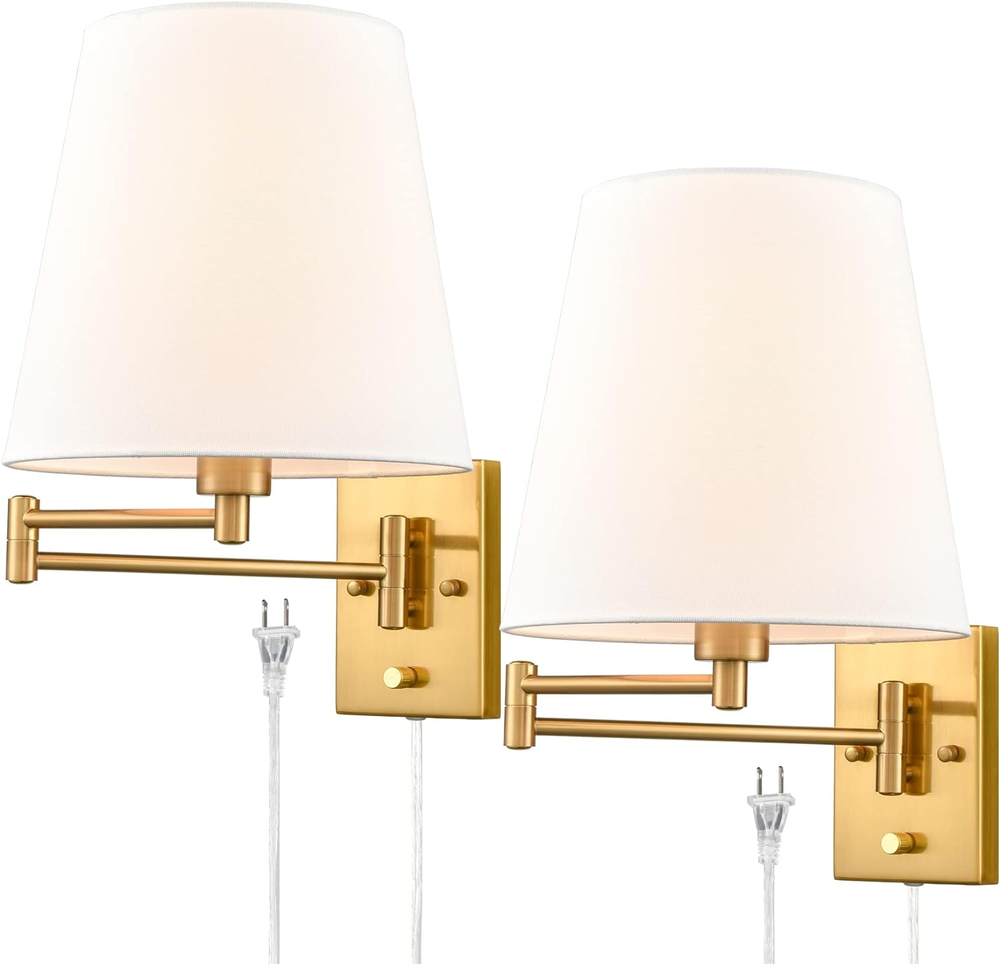 Gold Swing Arm Wall Sconces Set of Two Plug in Sconce Modern Swing Arm Wall Lamp