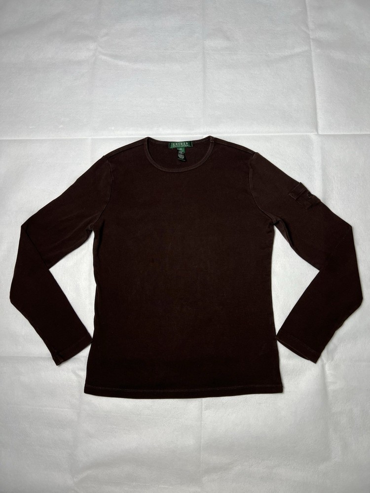 Lauren Ralph Lauren Long Sleeve Top Women' Size XS 100% Cotton Solid Brown