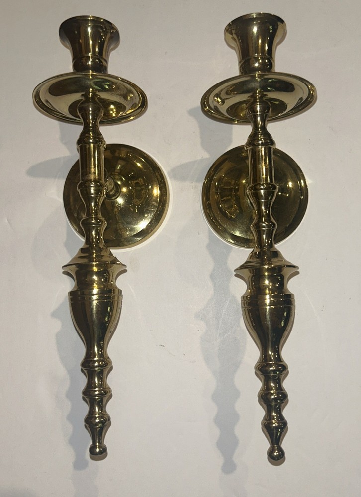 Pair Brass Wall Sconces Candle Holders Colonial Style Made in India Set of 2