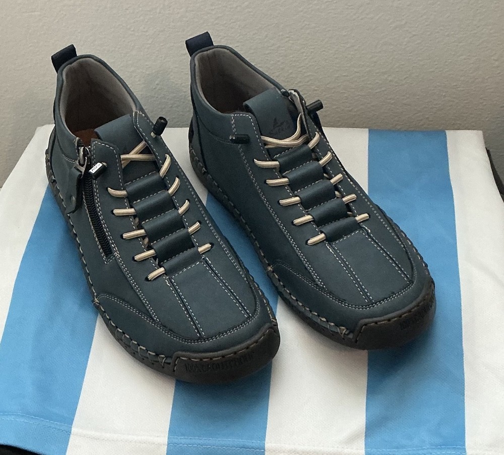 Salkin Men's Italian Leather Casual Shoes Blue Side Zipper New, EU 44 US 10