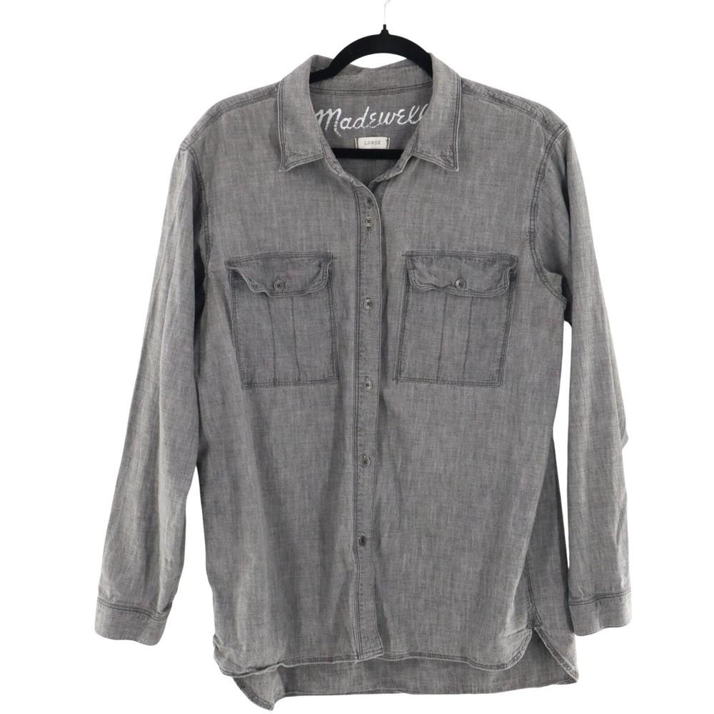 Madewell Womens Gray Academia Normcore Basic Crisp Work Shirt Size L