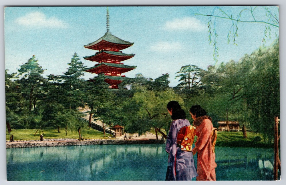 Japan Nara Sarusawa Pond Pagoda and Weeping Willows Postcard
