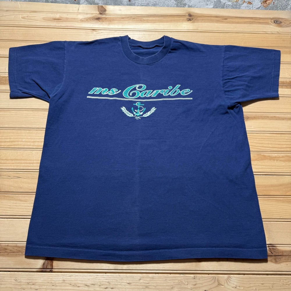 Vintage 90s MS Caribe Cruise Ship Anchor Logo Graphic Souvenir T-Shirt Men's XL