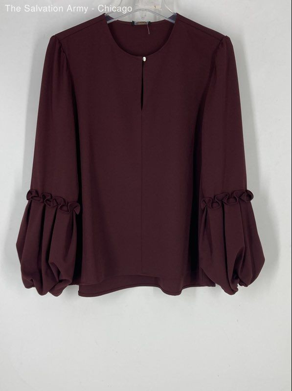 Tahari ASL Womens Purple Long Sleeve Crew Neck Casual Blouse Top Size Small