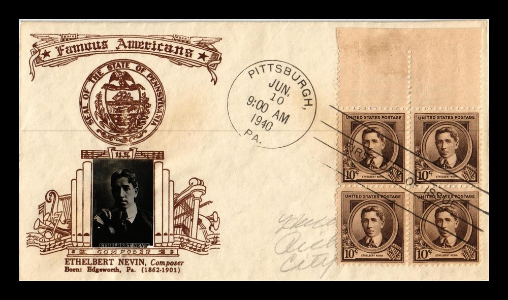 Dr Jim Stamps Us Cover Ethelbert Nevin Famous Americans Fdc Block Crosby Photo