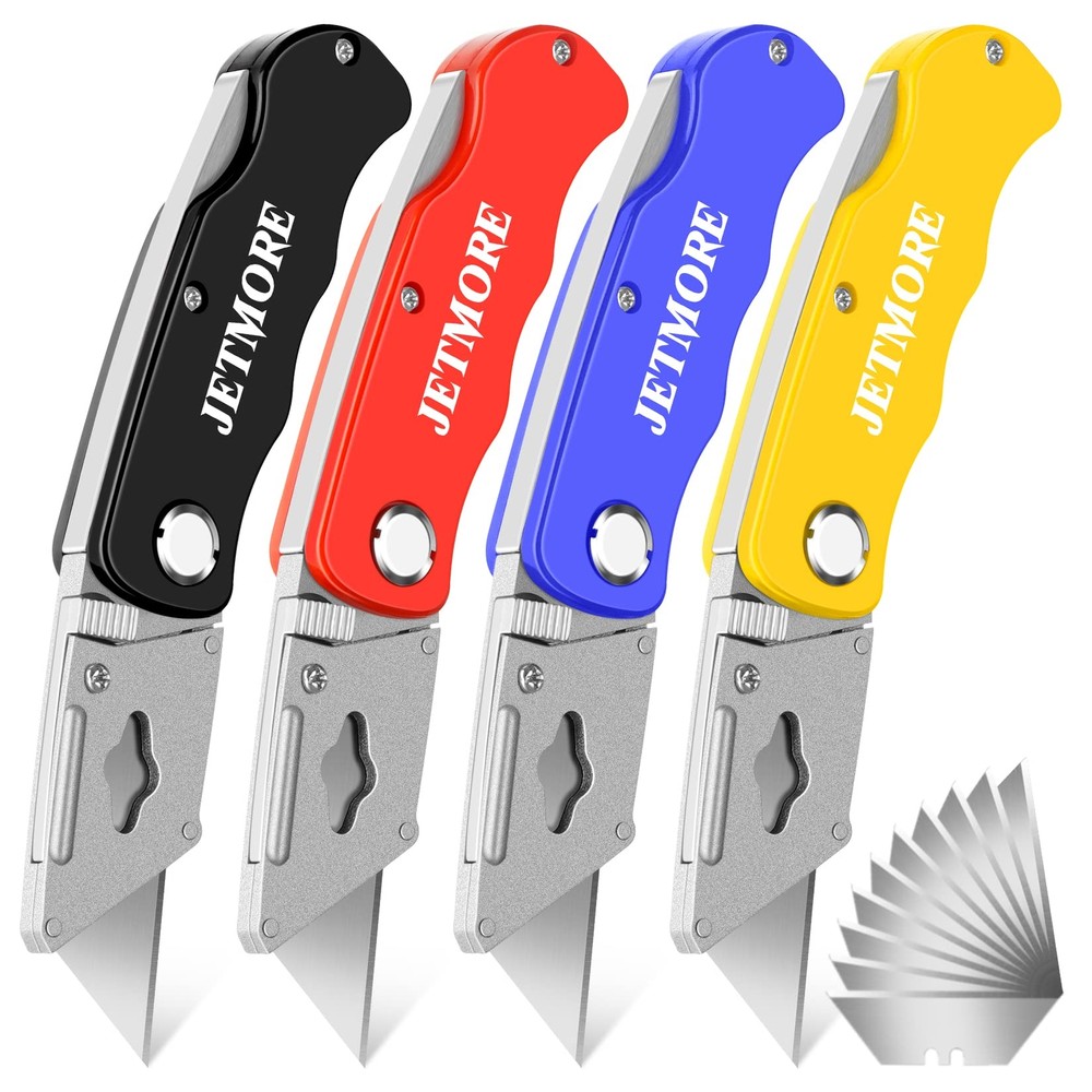 4 Pack Folding Utility Knife with Extra 10Pcs Blades Box Cutters for Home Off...