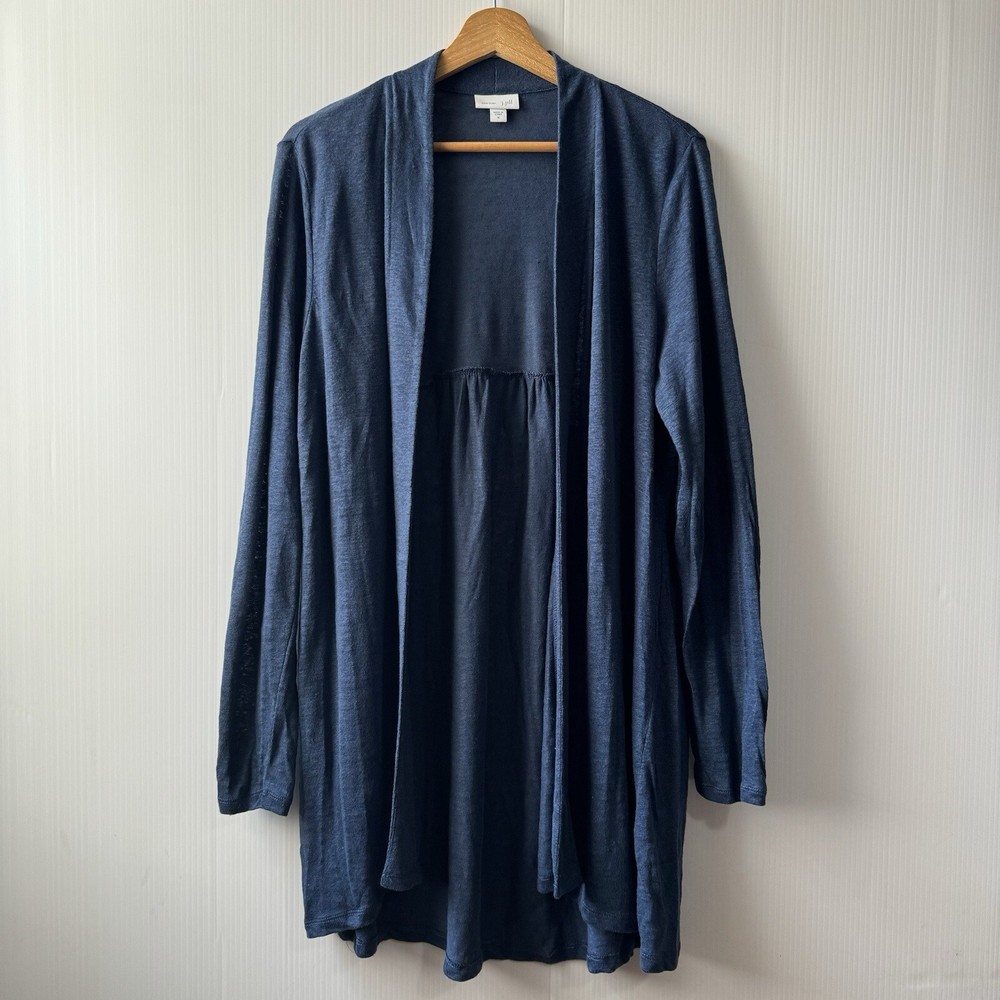 J Jill Love Linen Women’s Sz M Slub Knit Open Cardigan Blue