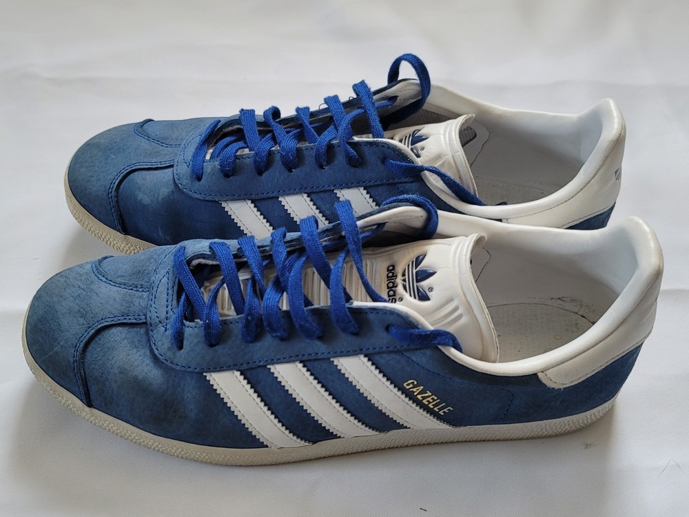 Men adidas Gazelle Blue White Suede Casual Breathable Sneakers - size 10 -