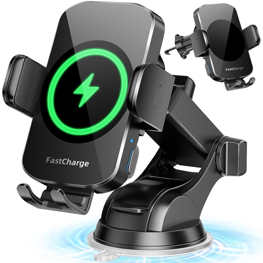 Wireless Car Charger, Fast Charging Phone Holder 3 in 1 Phone Mount Auto Clam...