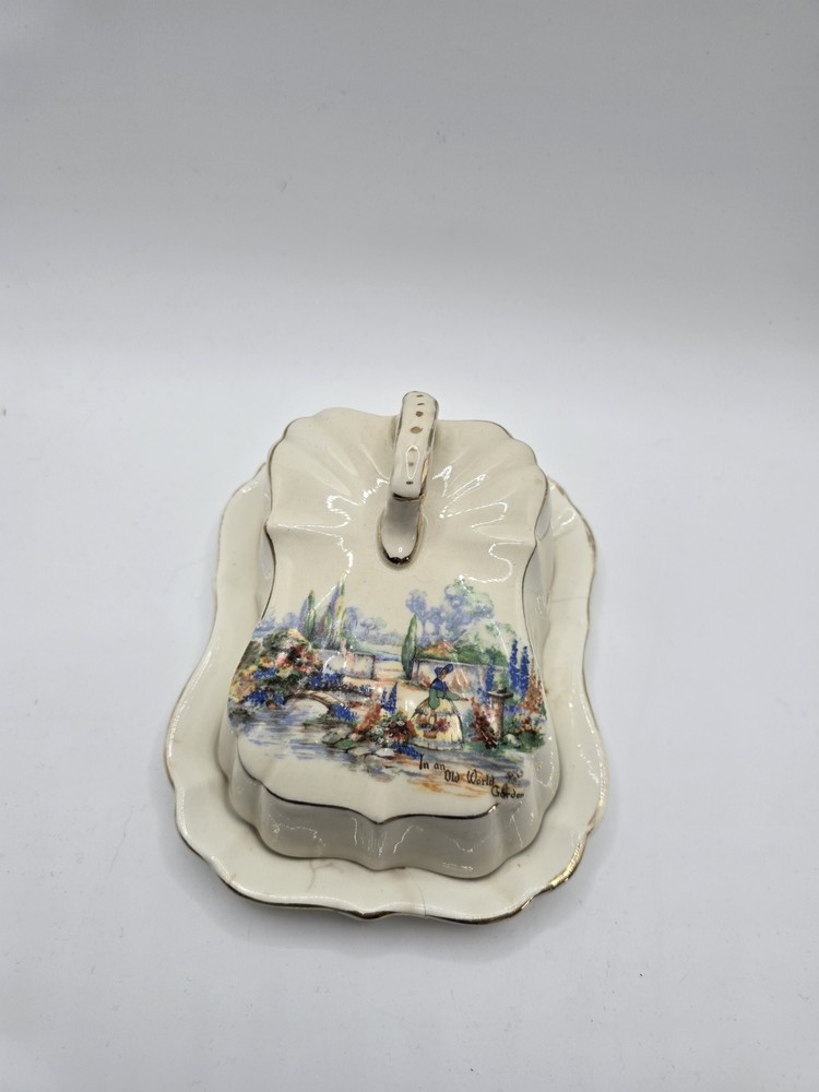 VTG “In An Old World Garden” English Ware Lancaster Hanley England Butter Dish