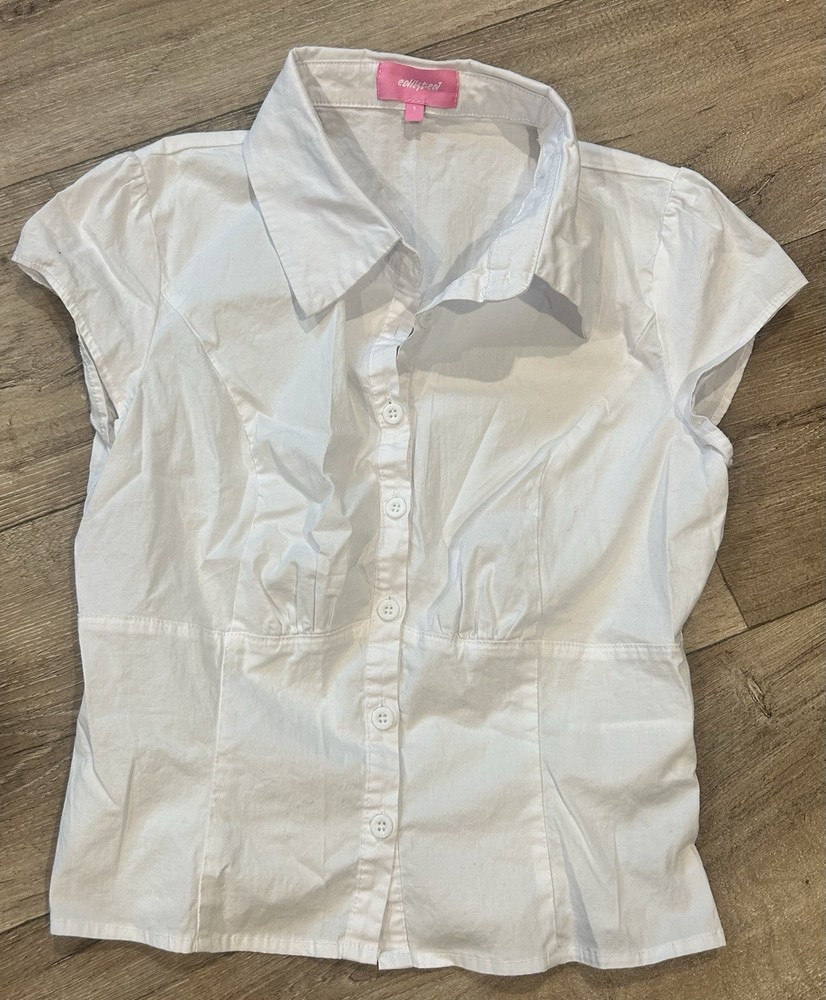 Edikted White Tailored Cap-Sleeve Button Up Blouse Small