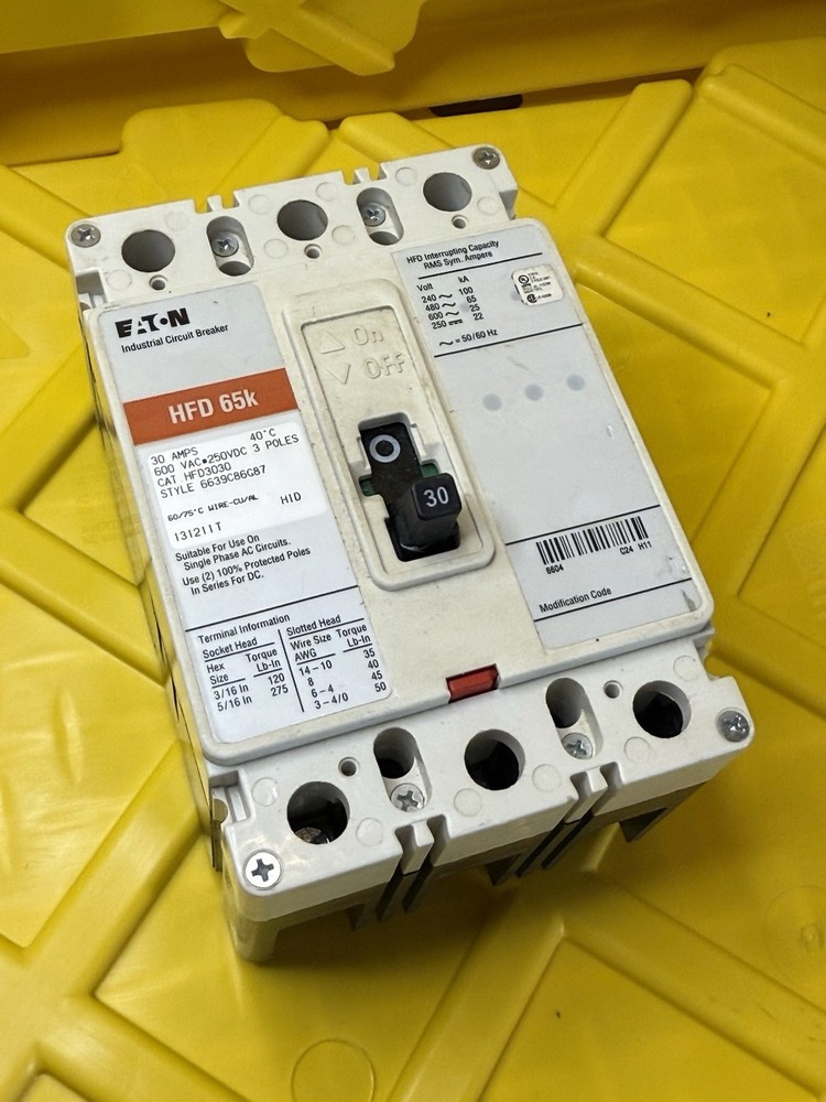 Eaton Cutler Hammer HFD3030 30Amp 600V 3 Pole HFD 65k Circuit Breaker
