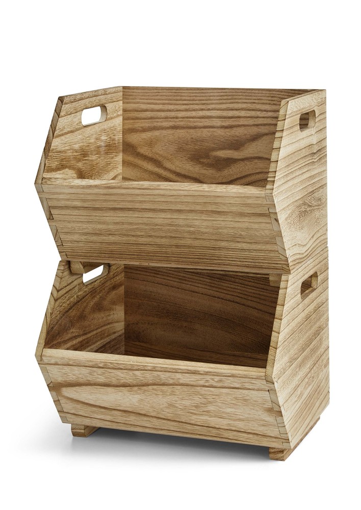 Better Homes & Gardens Adult Natural Wood Stacking Storage Bin Set 2-Piece