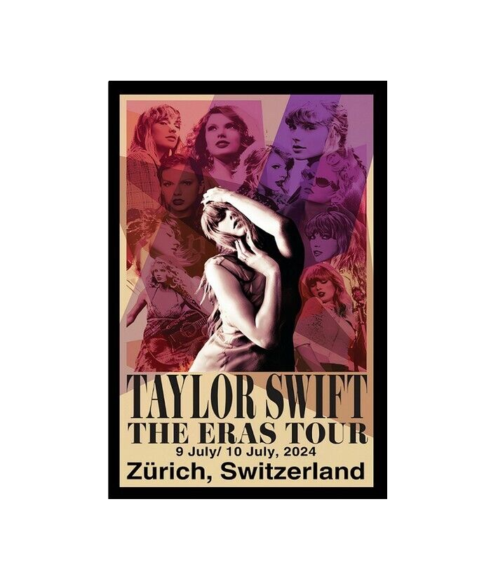 Плакат Taylor Swift The Eras Tour 9-10 июля 2024 Цюрих Швейцария 16x24 дюйма