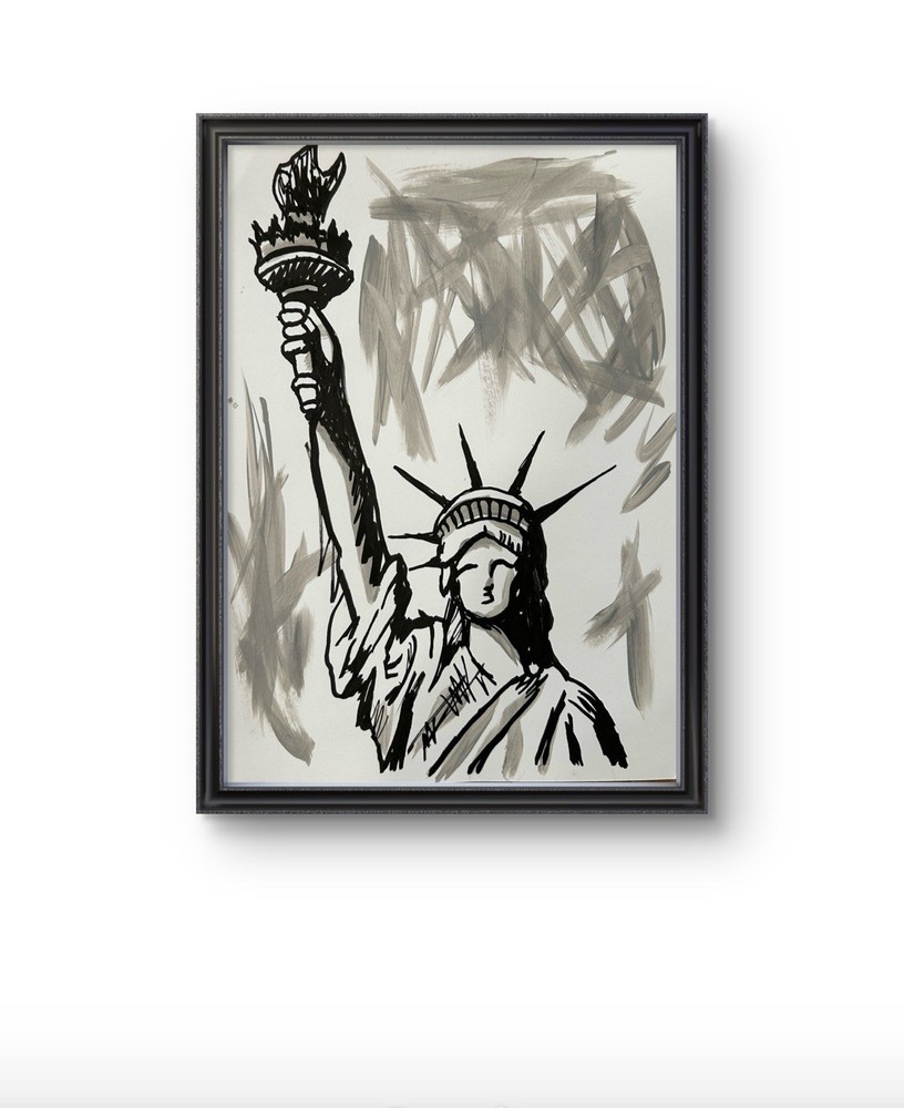 Original Abstract Liberty Statue Painting 9x12 paper Modern Wall Art Home Decor