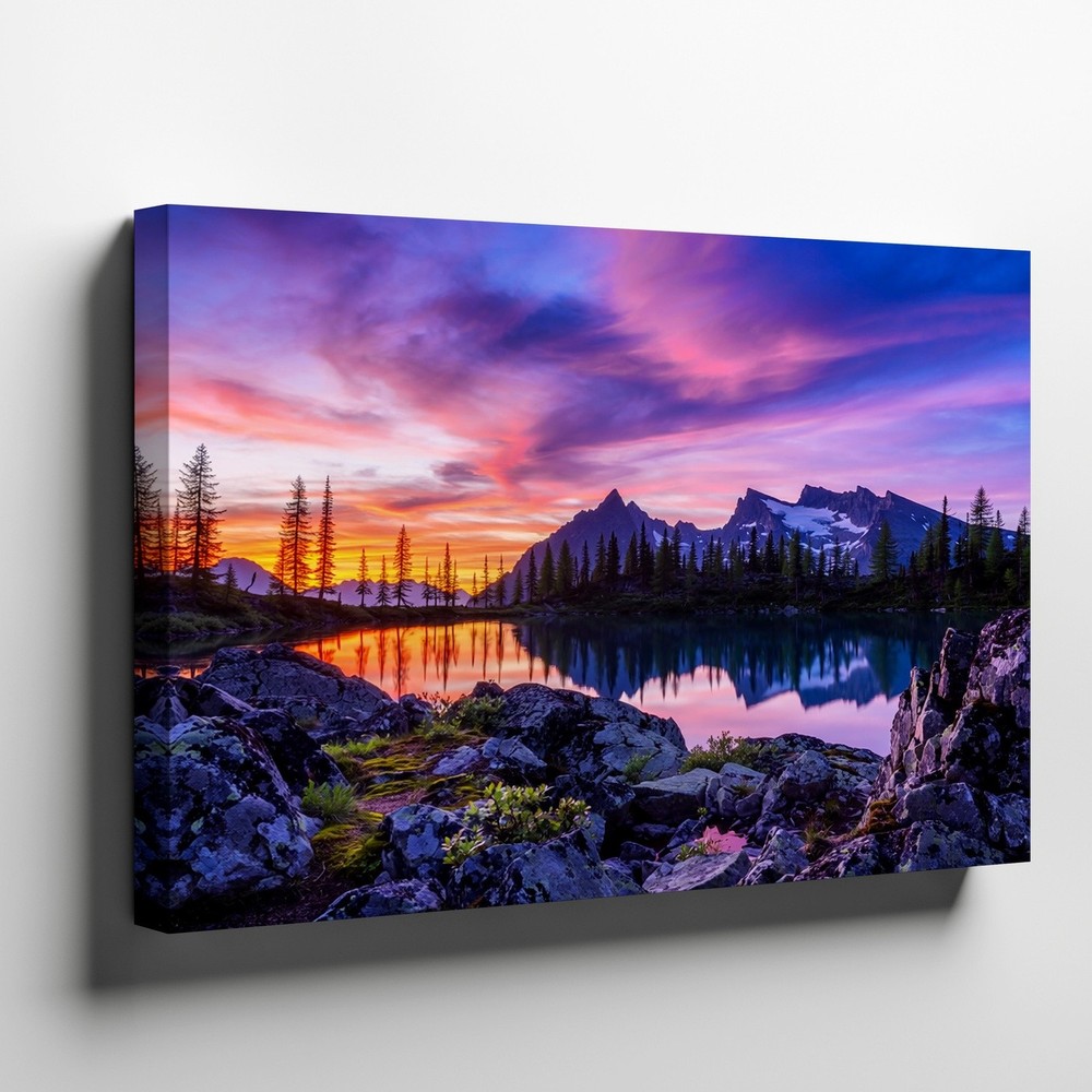 Mountain Lake Sunset Canvas Wall Art Scenic Landscape Nature Print Dcor Decor