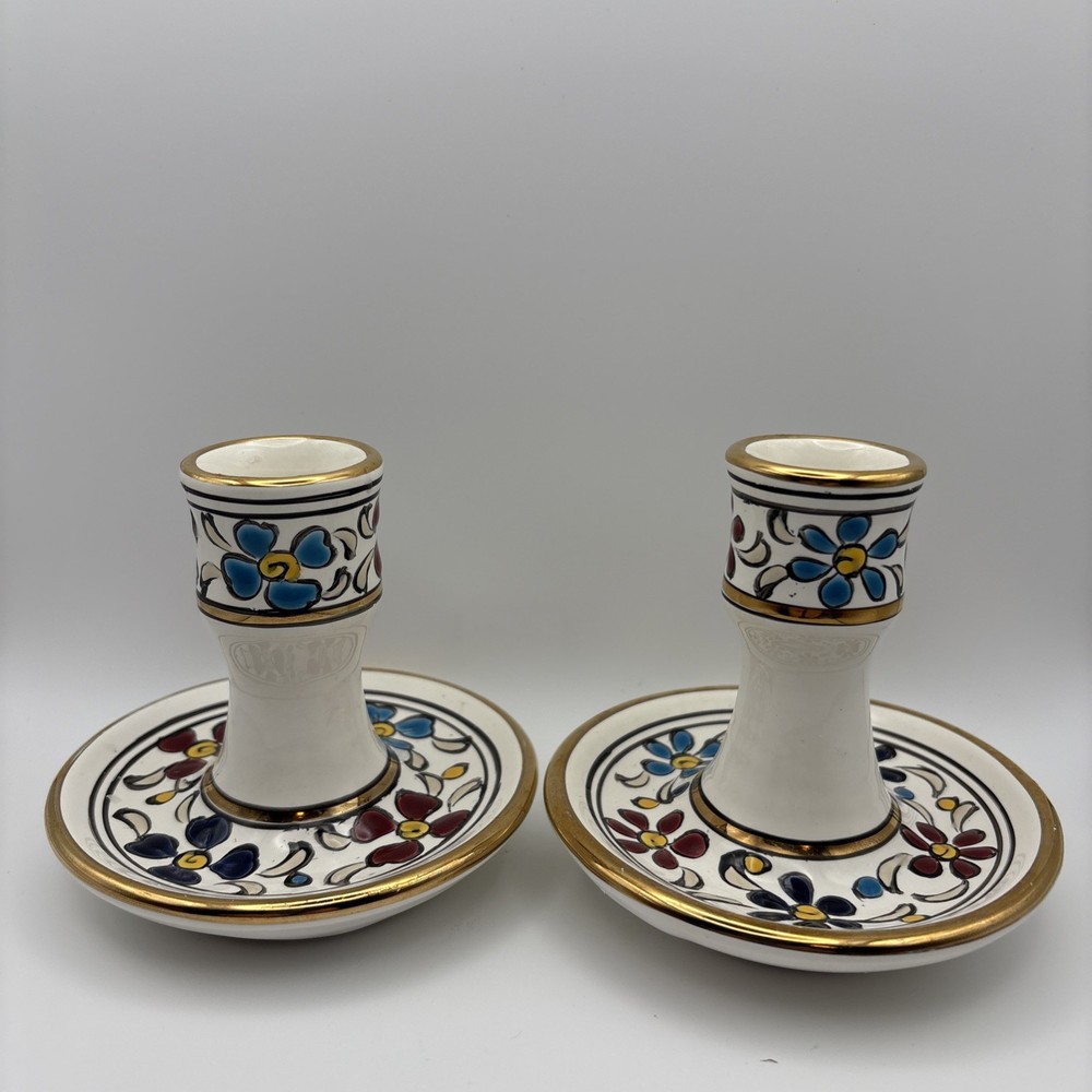 Vintage Handmade Greek Pottery Candle Holders - Manousakis Keramik - Pair