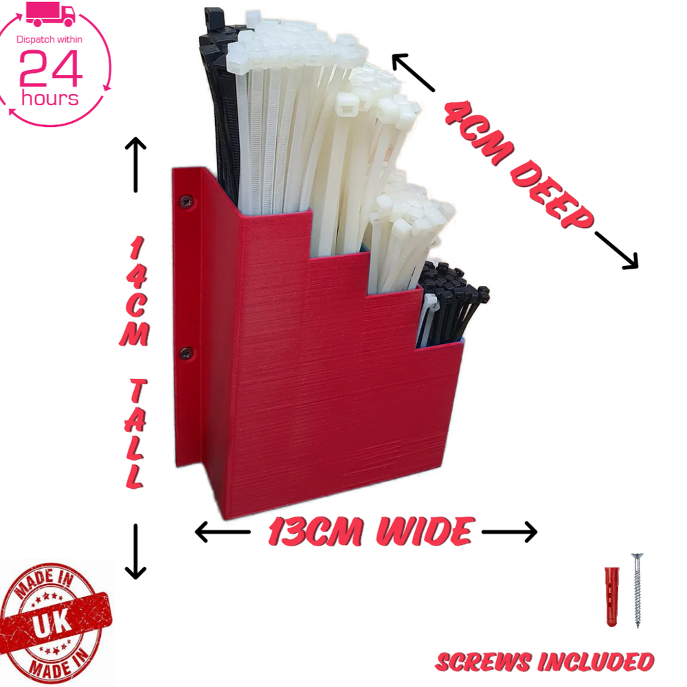 Red Cable Tie Holder Zip Tie Storage Rack Wall Mount Organiser Container UK