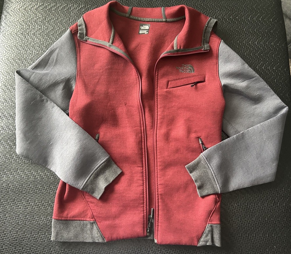 The North Face NF0A2TDC Thermal 3D Full Zip Hooded Jacket Mens Sz S Gray& Maroon