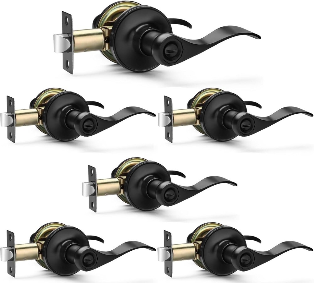 6 Pack Matte Black Door Handles Privacy Door Levers Heavy Duty Bed And Bath Door