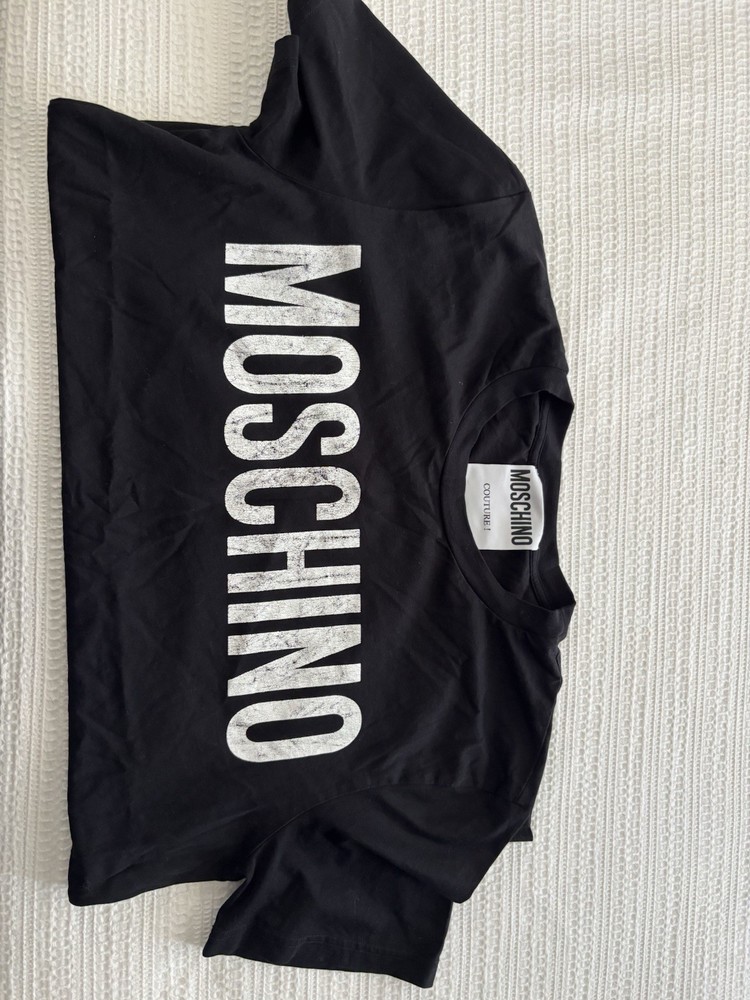 Moschino Men’s Black Logo Graphic Print Crewneck Short Sleeve Tee Cotton M