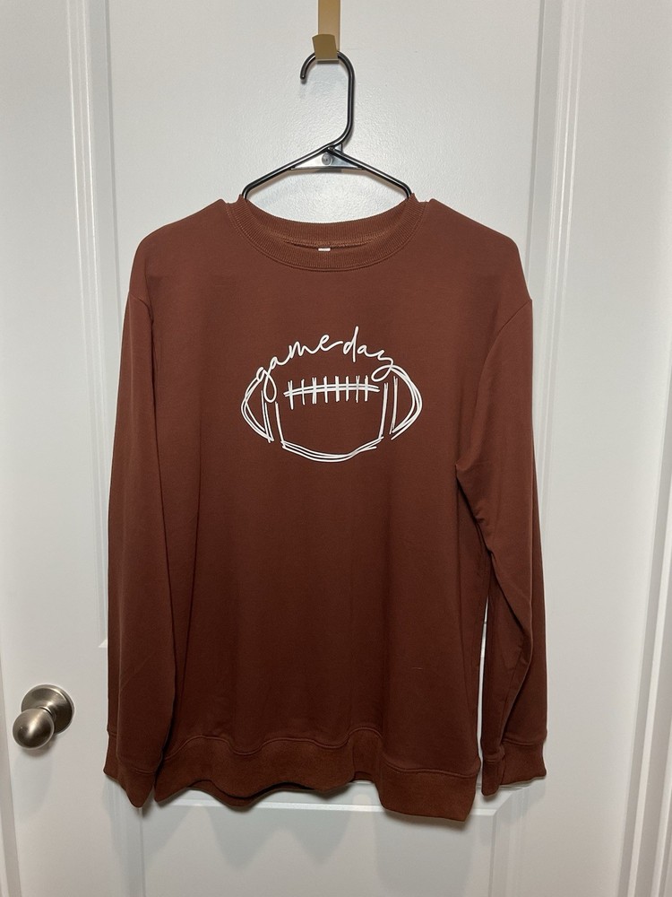 Womens Brown Gameday Football Graphic Sweatshirt Size Large Crewneck Tailgating