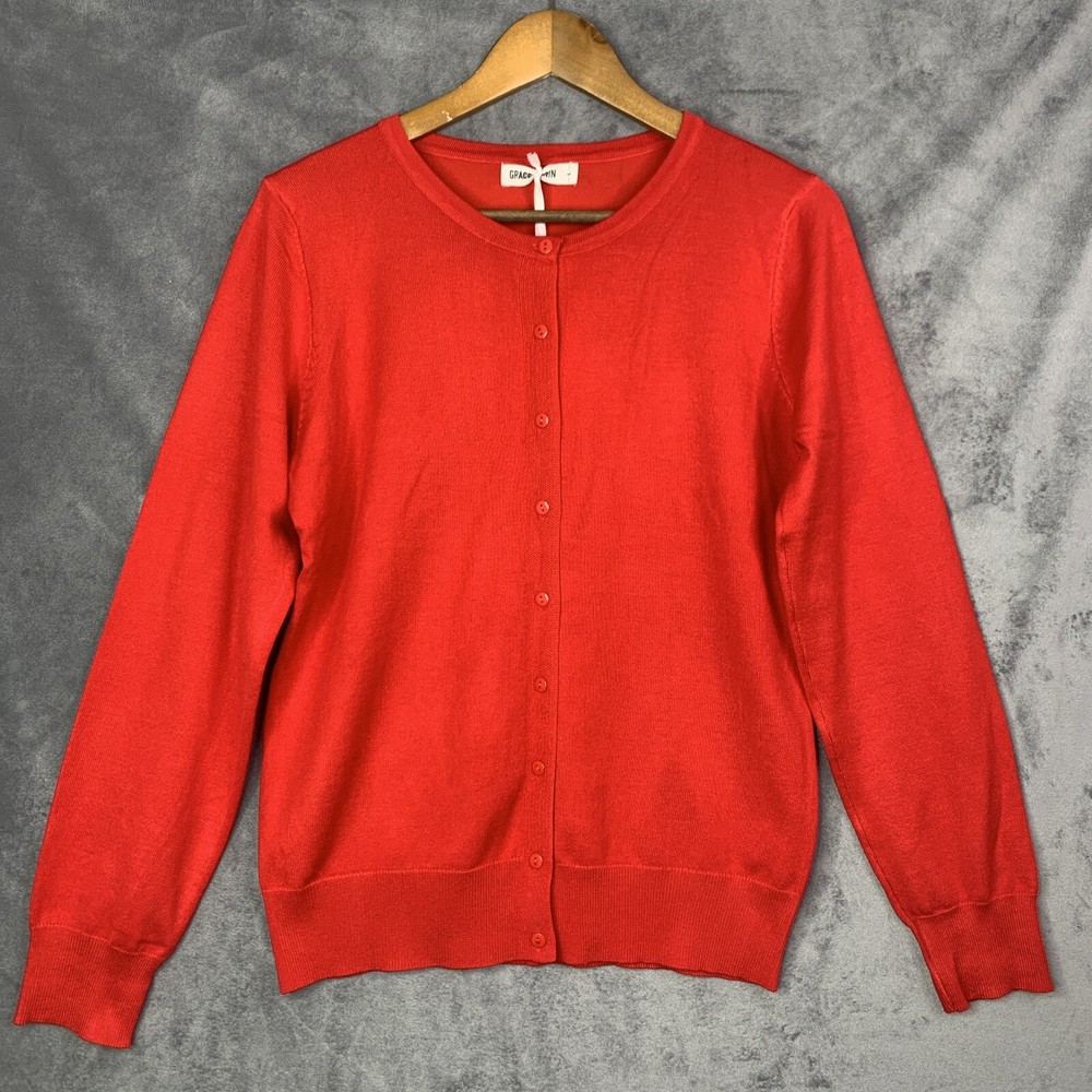 Grace Karin Women's Red Long Sleeve Button Down Open Front Cardigan Size Large  
