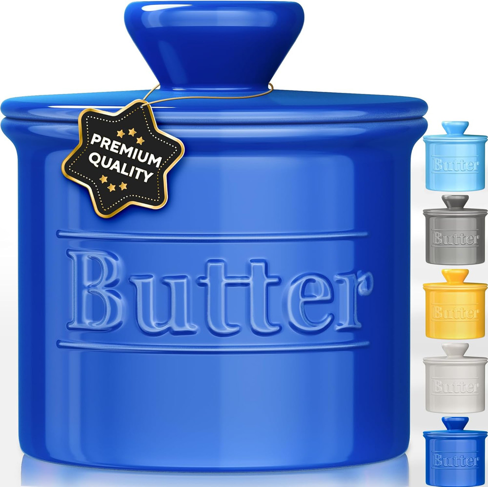 Premium Butter Crock with Lid - Original Design French Butter Dish - Beautiful C