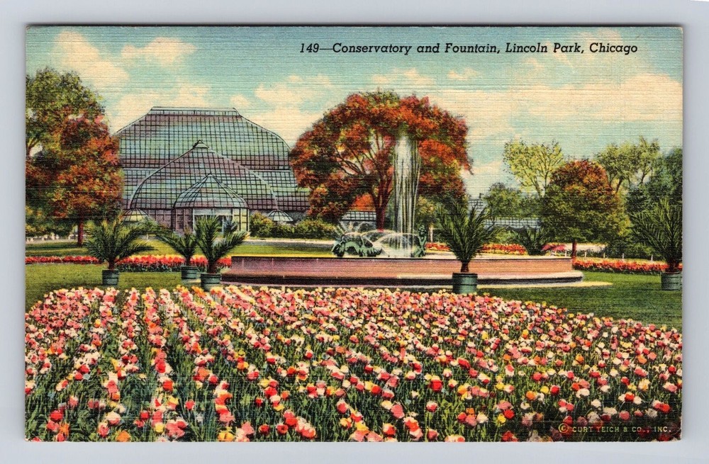 Chicago IL-Illinois, Lincoln Park Conservatory & Fountain, Vintage Postcard