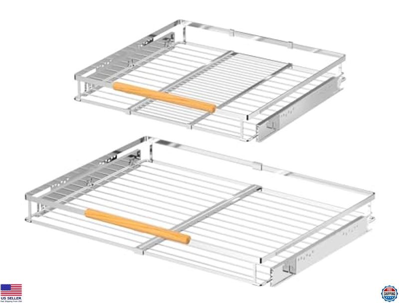 Expandable Pull Out Cabinet Organizer, Slide Out Shelf Rack, 2 Packs