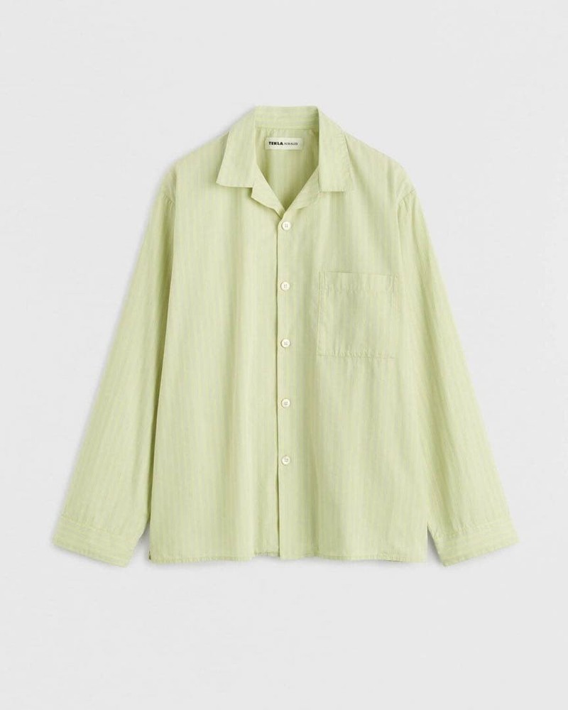 TEKLA AURALEE Light Green Striped Shirt Size S