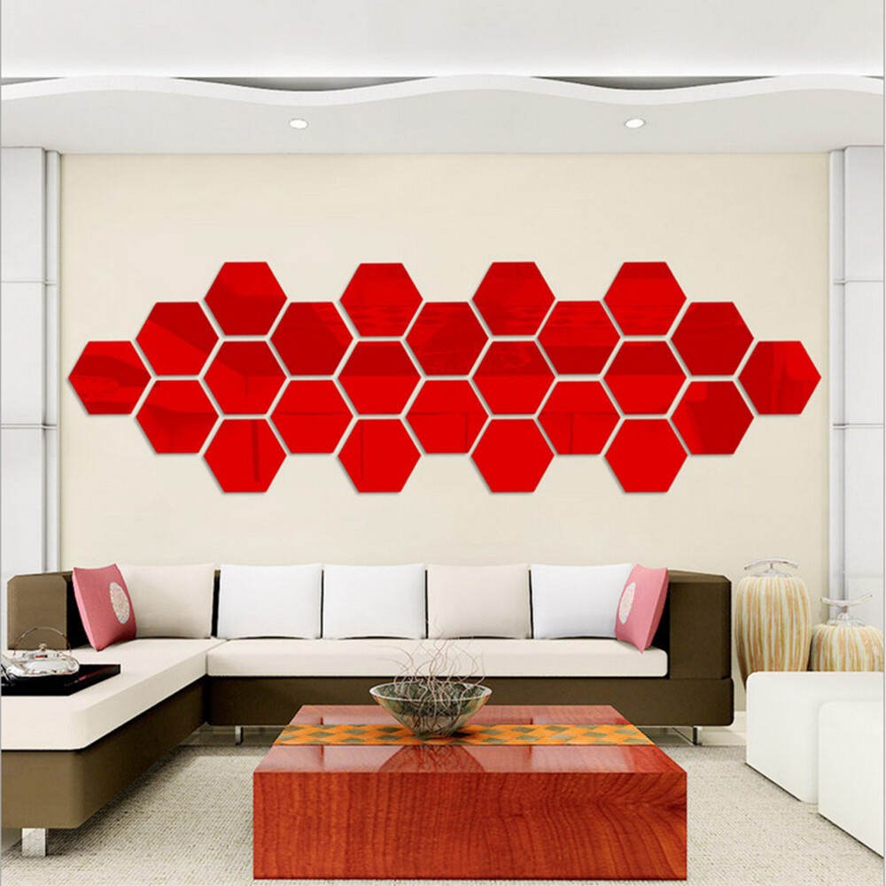 3D Acrylic Hexagon Mirror Wall Sticker Removable DIY Home Decor Art