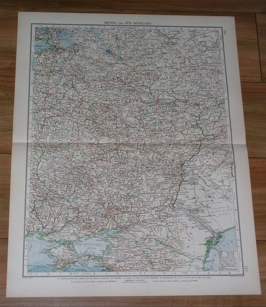 1914 Antique Map Of Russia Ukraine Crimea Mariupol Donbas Moscow St. Petersburg