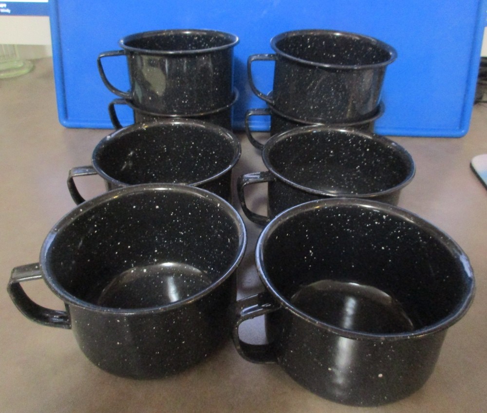 set Black Speckled Metal Enamelware Camping Cups Mugs