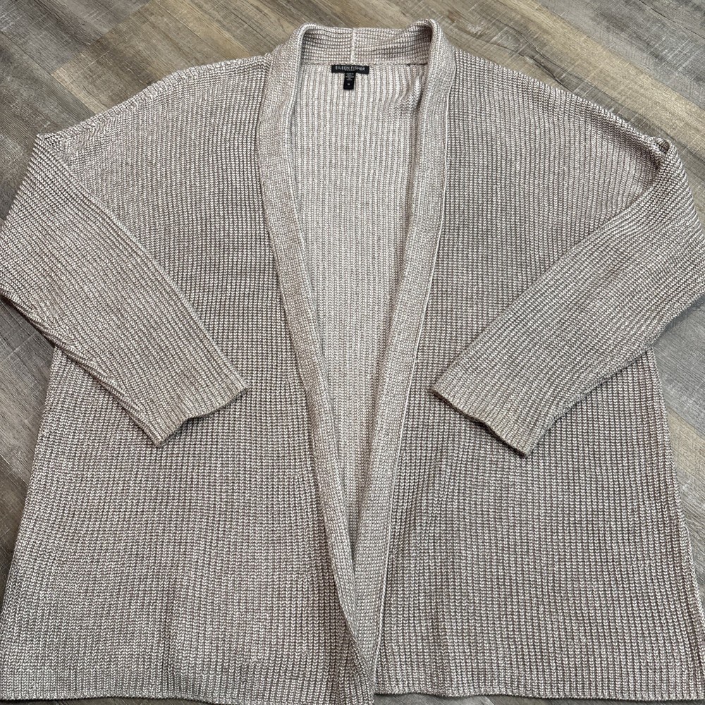 Eileen Fisher Cardigan 1X Organic Cotton Open Front Coastal Beachy READ