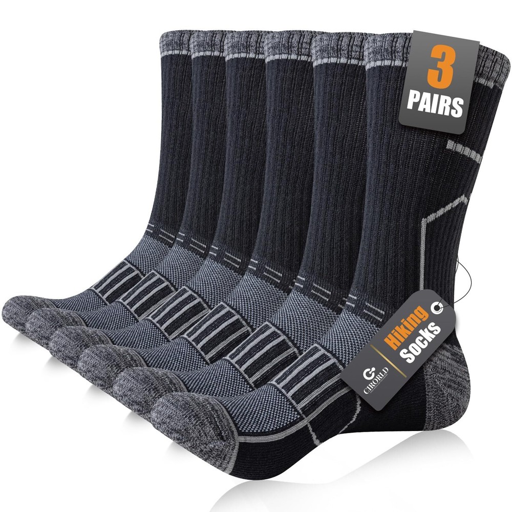Circorld Mens Hiking Socks, Moisture Wicking Cushioned Crew Work Boot Socks, ...