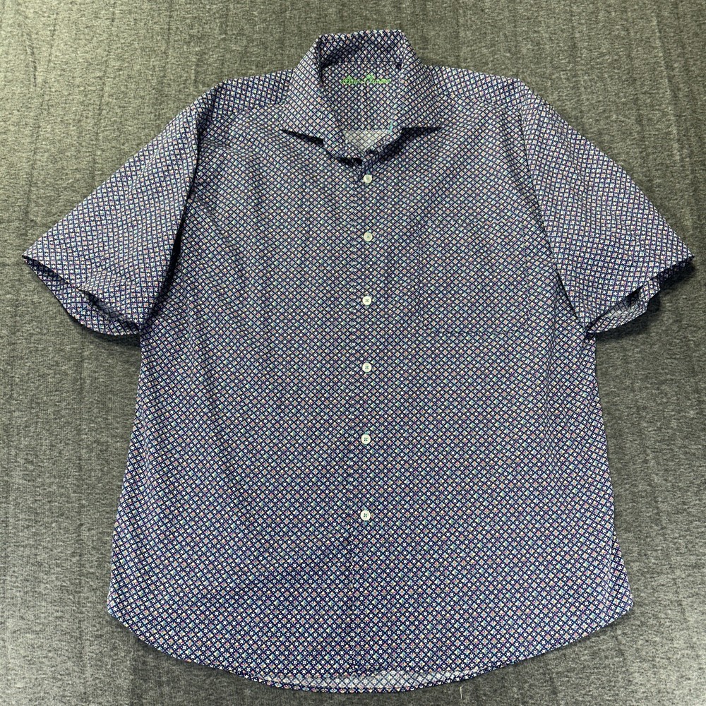 Alan Flusser Button Up Shirt Mens Large Geometric AOP Multicolor Short Sleeve