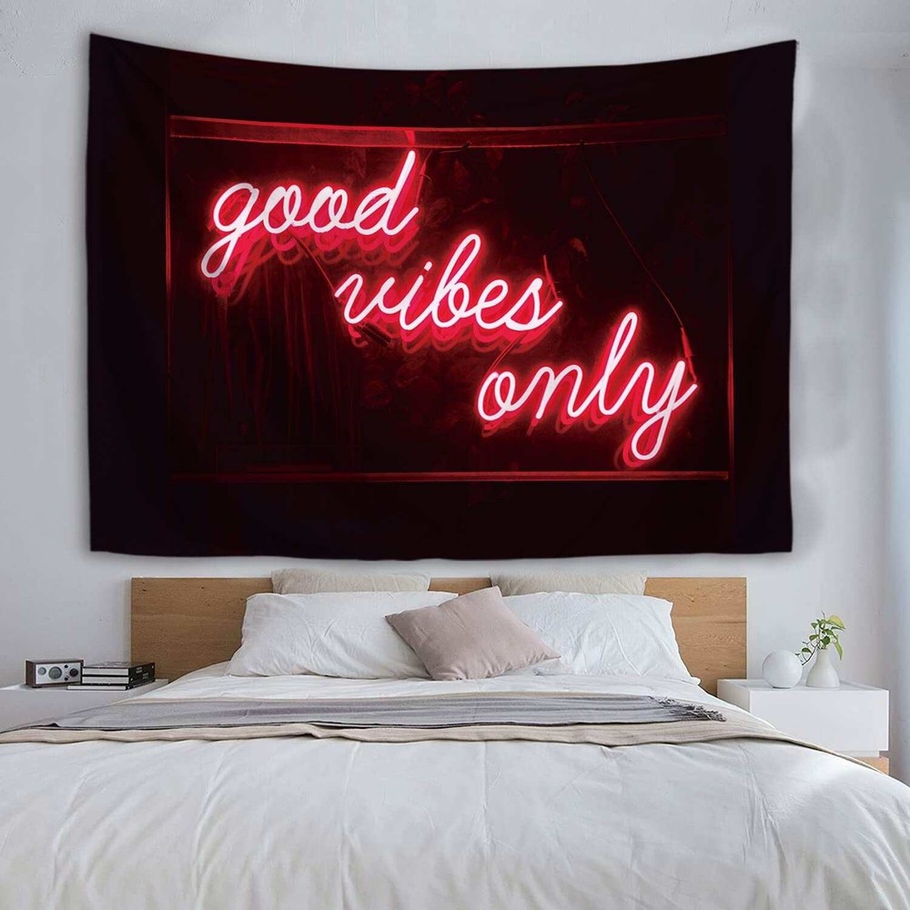 Good Vibes Only Tapestry Red Neon Sign Aesthetic Wall Dorm Room Decorations Y2K